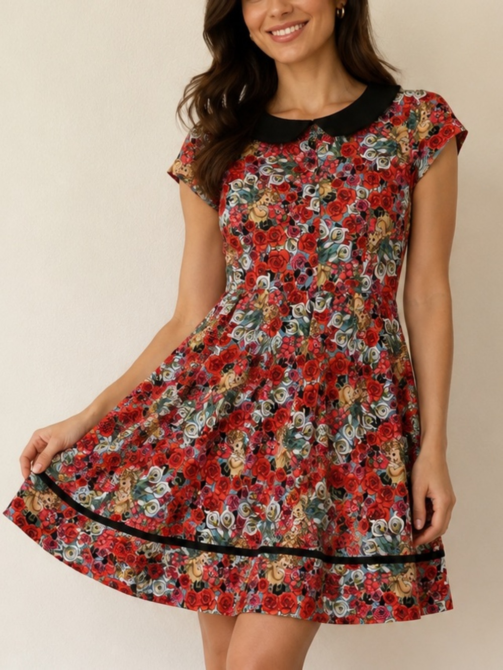 Iron Fist Dangerfield Black-Collar Roses, Eyeballs, & Cherubs Fit & Flare Small